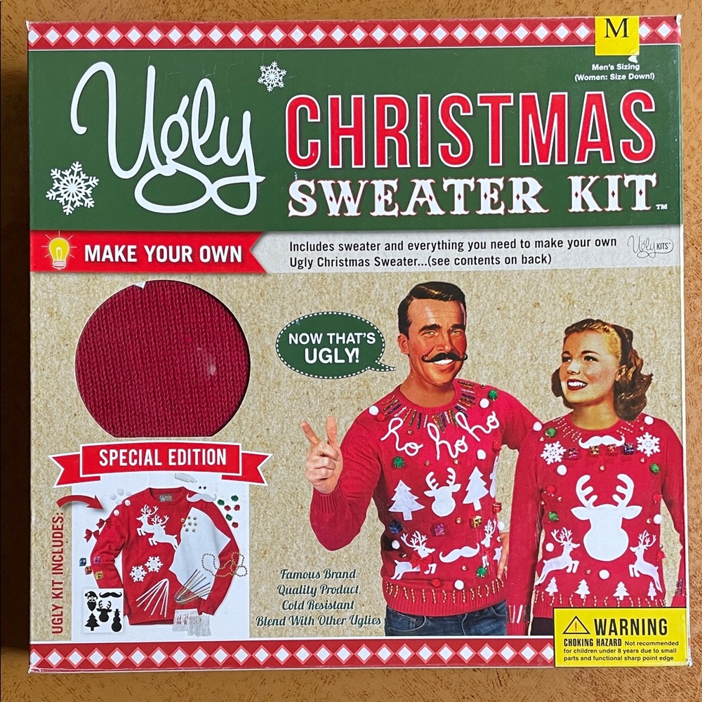 Ugly Christmas Sweater Kit - Men’s Medium (Women: Size Down) - Box Never Opened